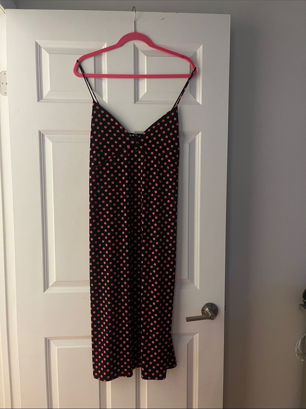 Zara Black Midi Slip Dress with Pink Polka Dots